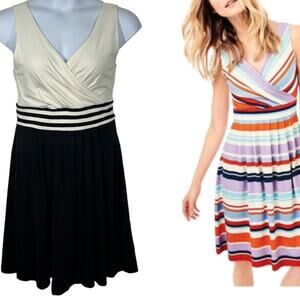 Lands' End Nautical Fit & Flare Dress - Cream/Black - Medium